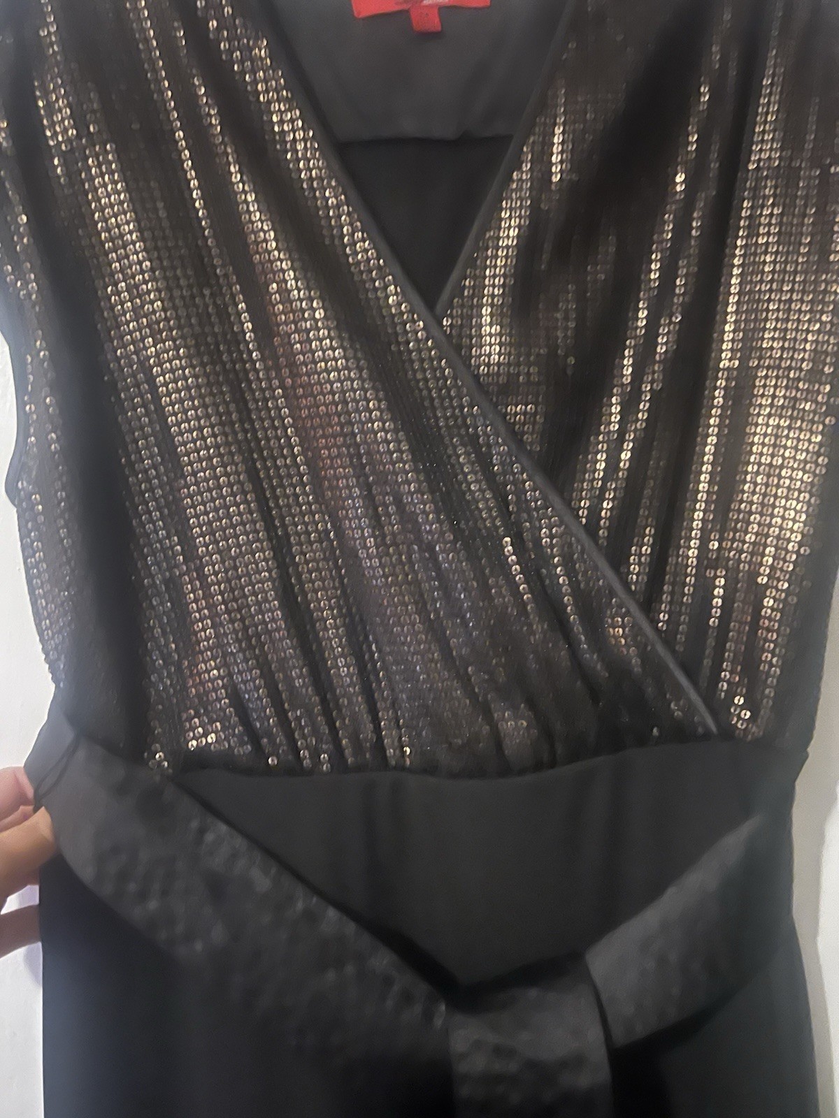 Narciso Rodriguez for DesigNation Sequin Faux-Wrap Dress w Copper Bodice Sz M