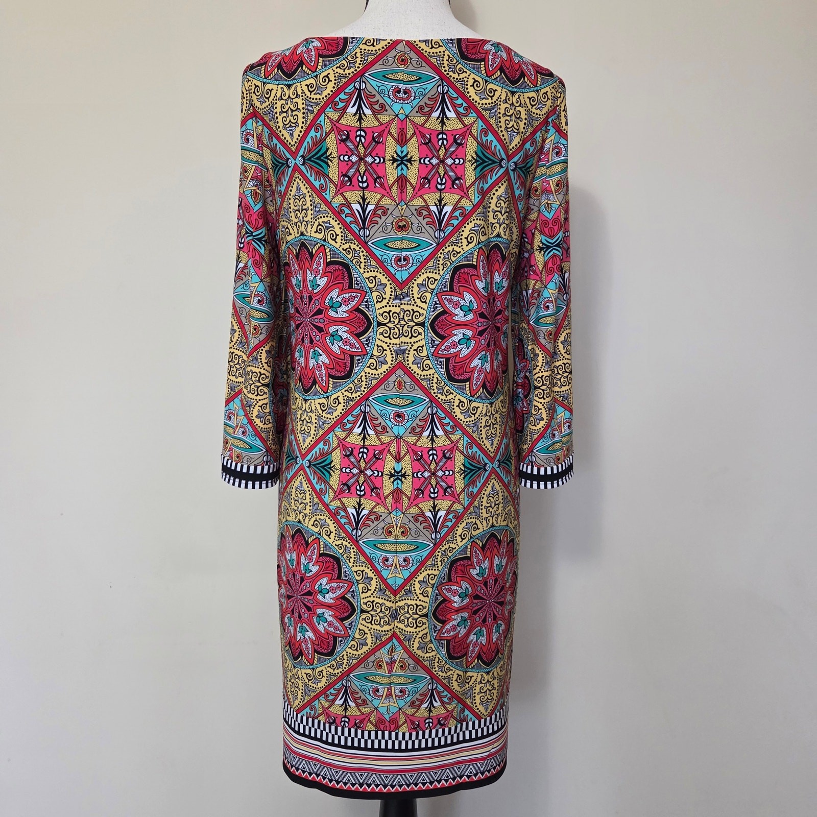 Laundry By Shelli Segal 8 Vibrant Lined Shift Dress Tunic 3/4 Bell Sleeve