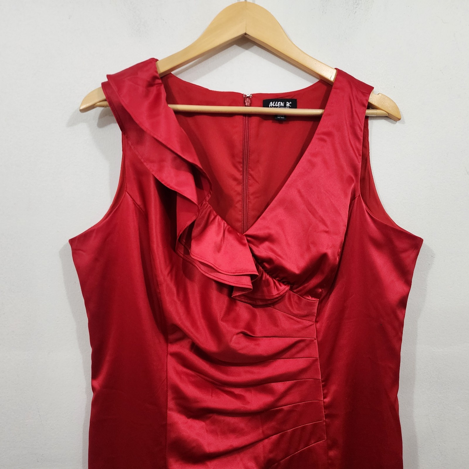 ALLEN B Allen Schwartz Red Satin Short Party Cocktail Dress Drape Back Size 16