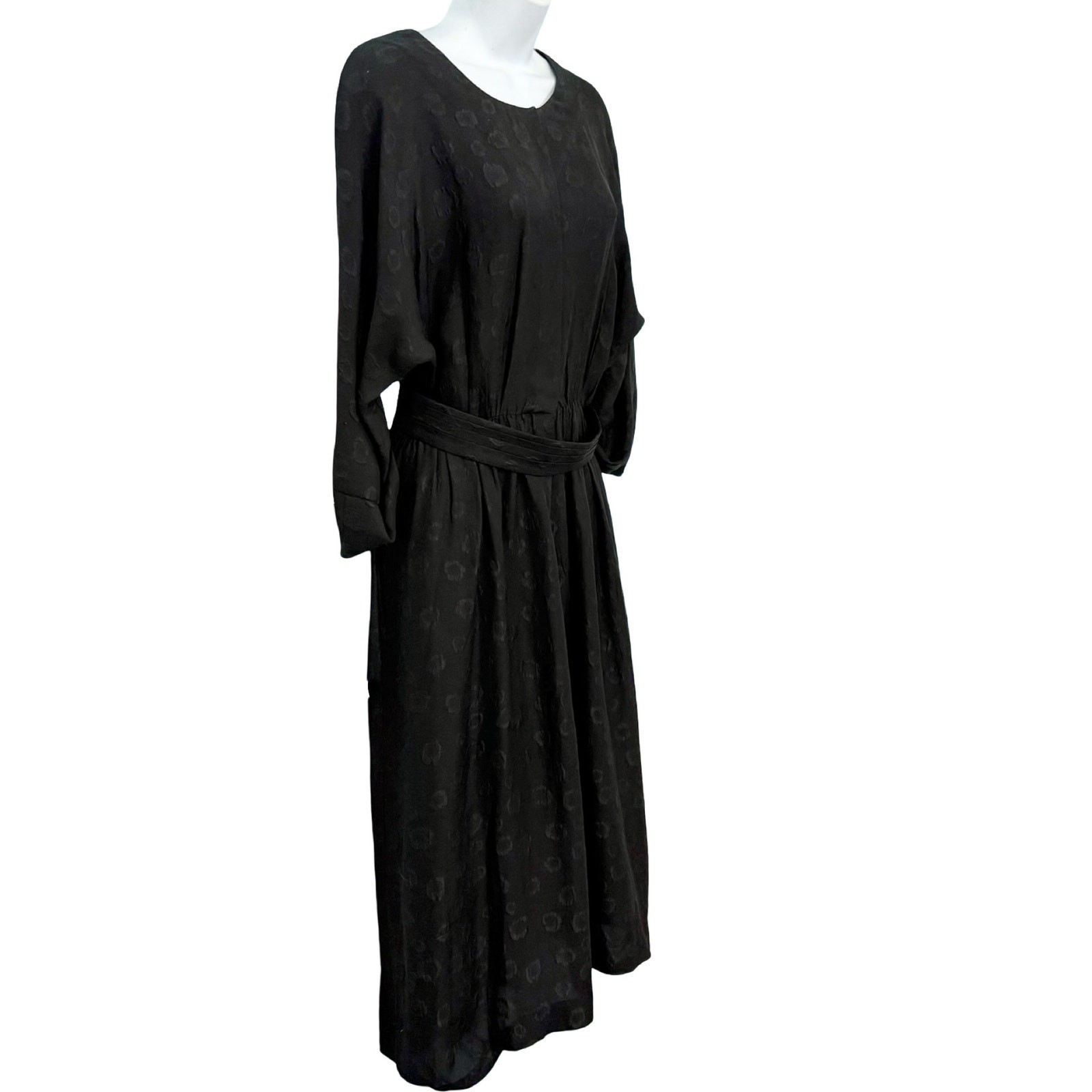 & Other Stories Black Burnout Silk Bracelet Sleeve Belted Midi Dress sz 36 / S
