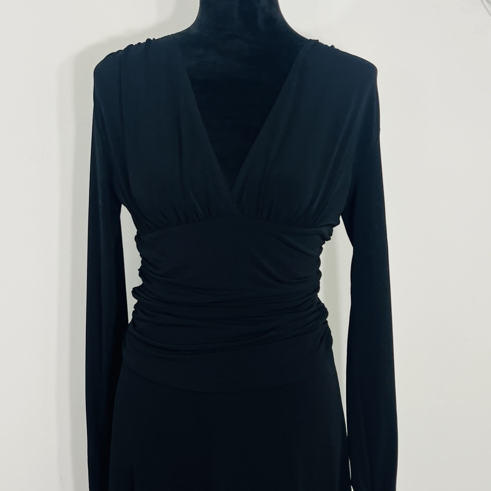 Shape FX V Neck Long Sleeve Ruched Maxi Slimming Body Hugging Sleek Silhouette