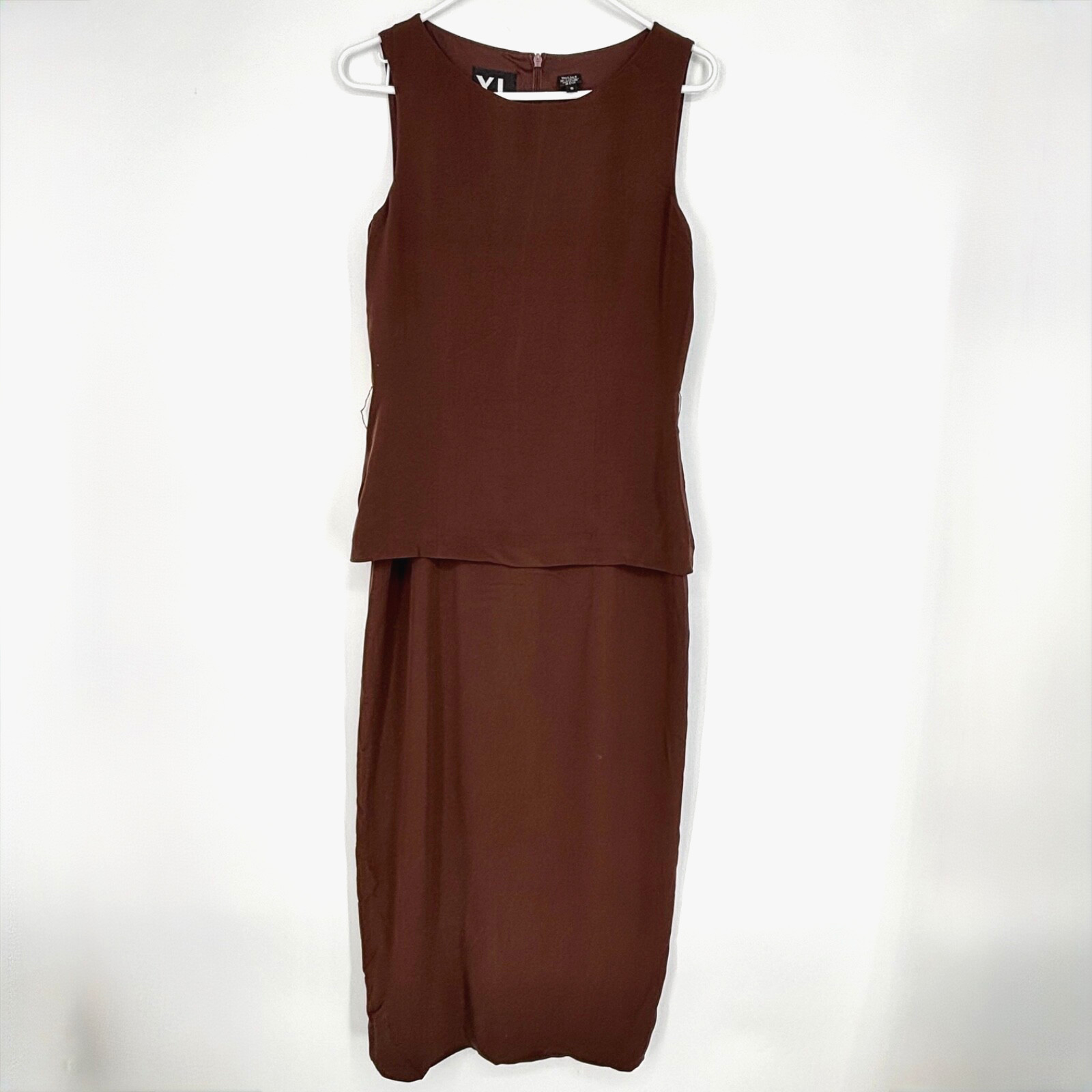 YL by Yair Womens Size 6 Sleeveless Dress Brown 100% Silk Layered Style No Belt