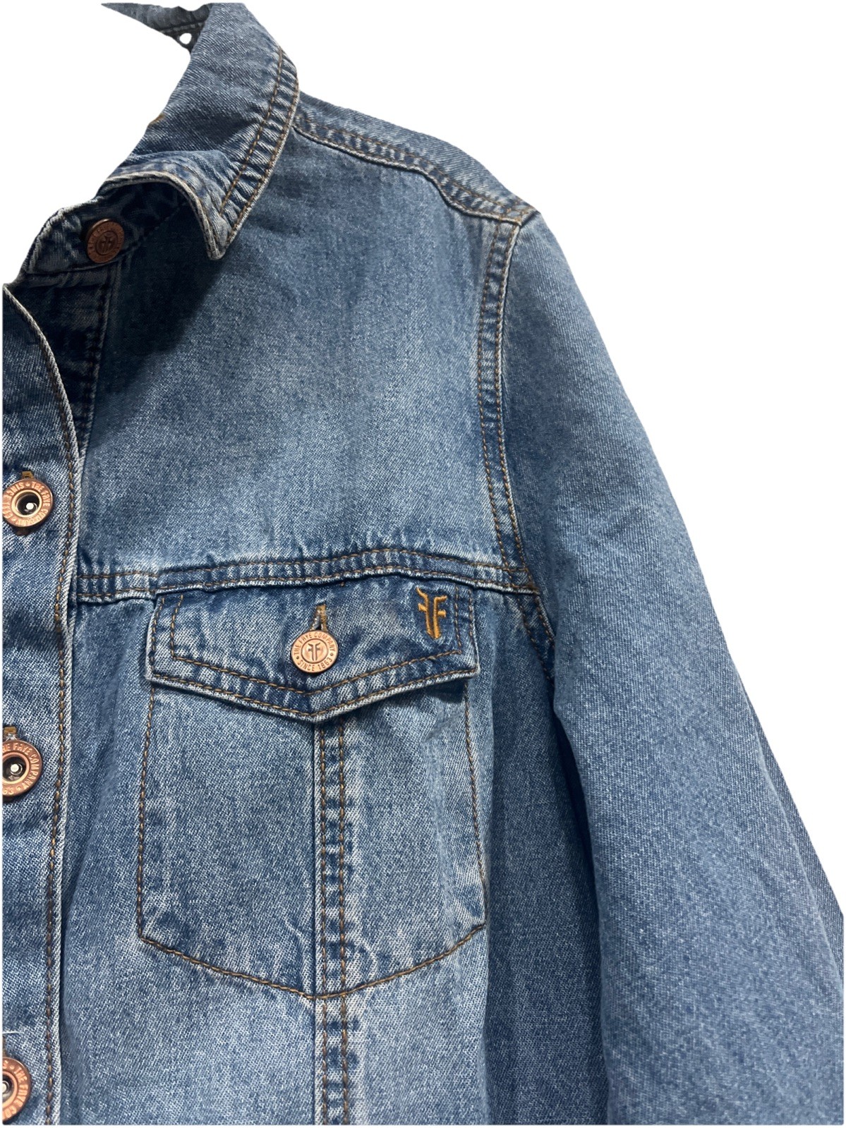 FRYE Distressed Denim Dress Lightweight Long Sleeve Button Front Women’s Medium