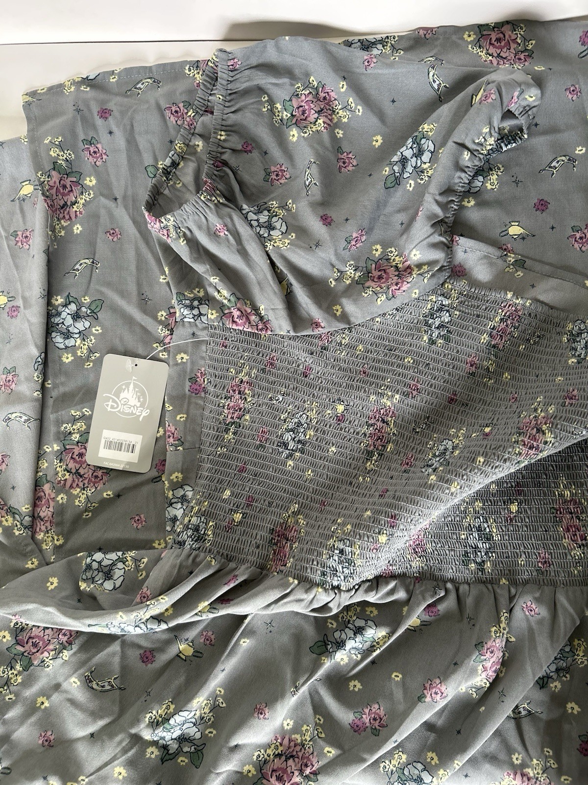 Disney Parks Womens Aladdin Jasmine Floral Print Midi Sundress Dress Gray Sz XL