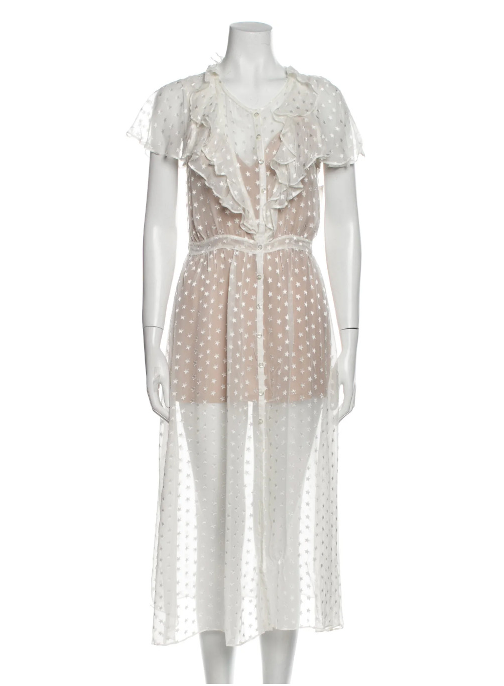 FOR LOVE AND LEMONS Firecracker Button Ruffle Midi Dress Cream Sheer Star S New