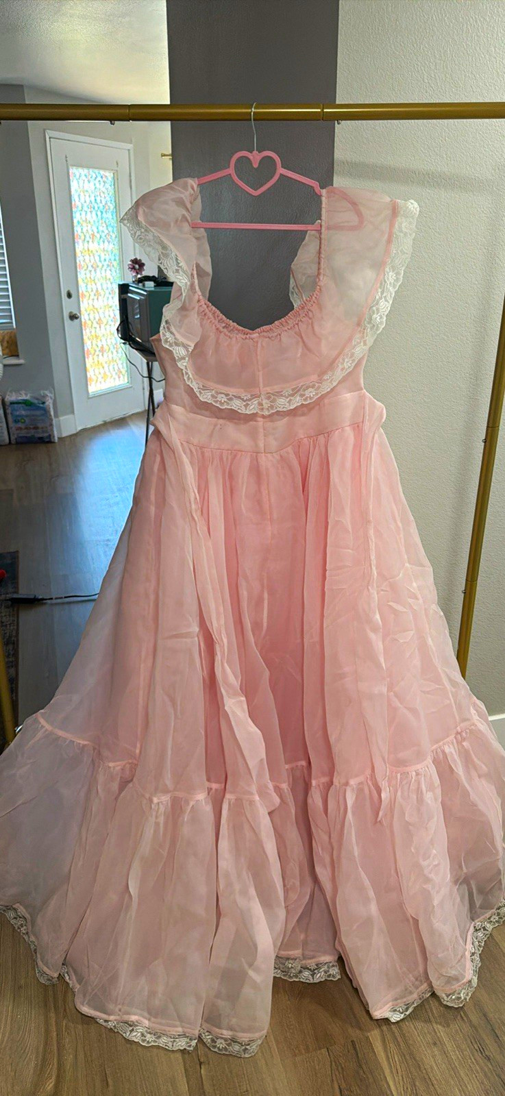 Selkie Pink Solid Lace Trim Ruffle Long Ball Gown Dress 2XS Plus