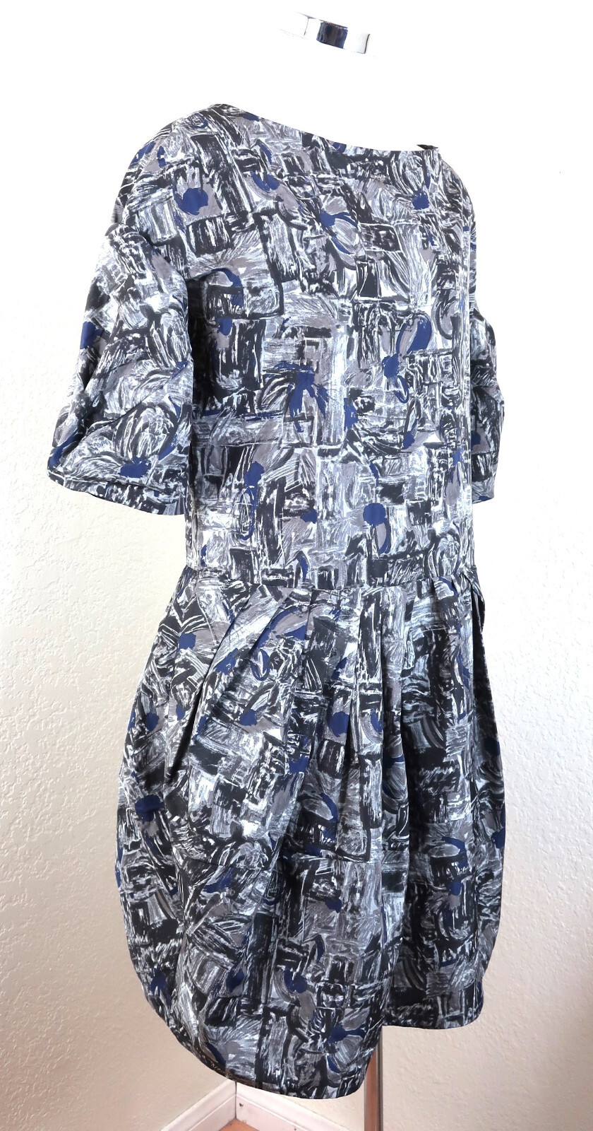 MARNI Grey Puff Sleeves Balloons Polyester Sheath Mini Dress Small Med 40 6 7 8