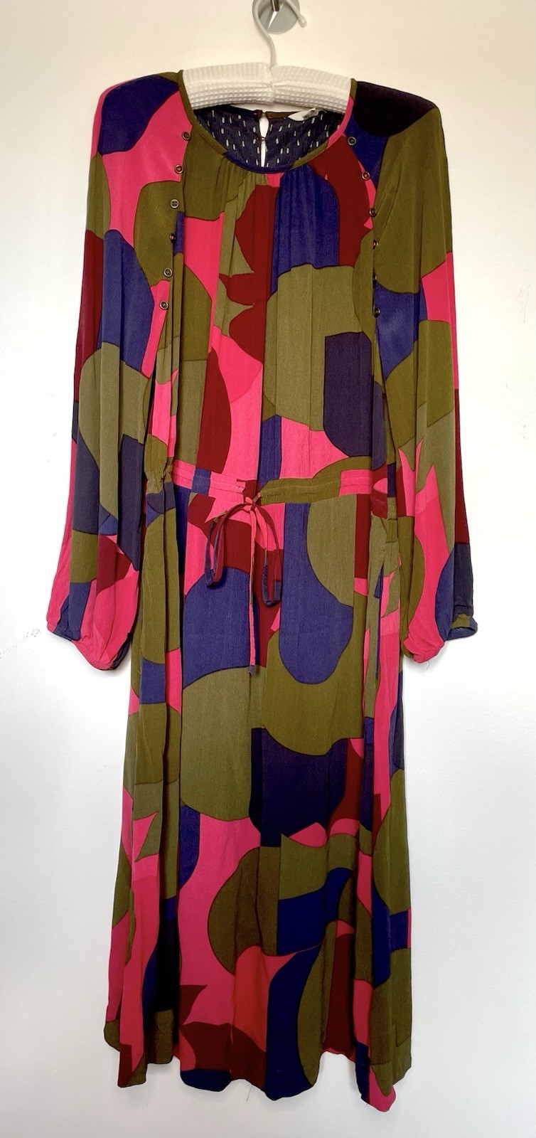 NWOT White Stuff Retro Geometric Long Sleeve Dress 18 greens, Vivid Pink, Purple