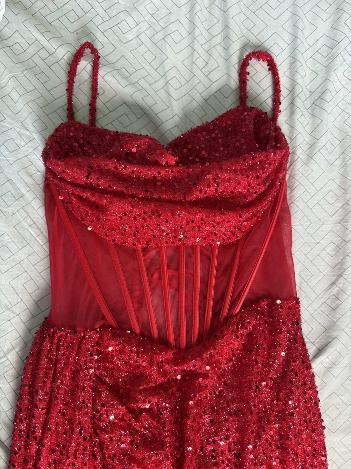 Women’s Red Sweetheart Sequin Mermaid Maxi Formal Dress w/ Train