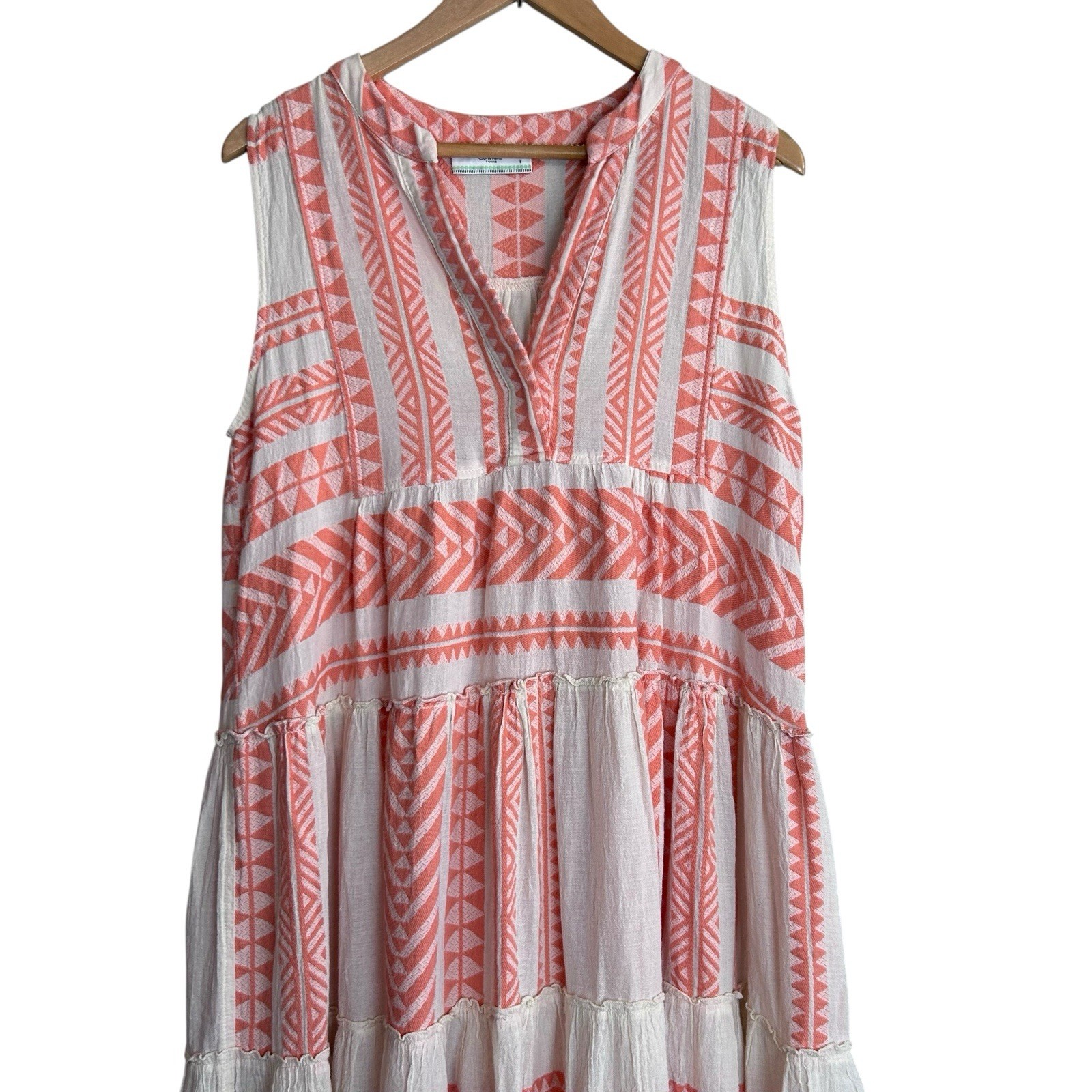 Devotion Twins Ella Embroidered Cotton Tiered Maxi Dress Size Small Orange Pink