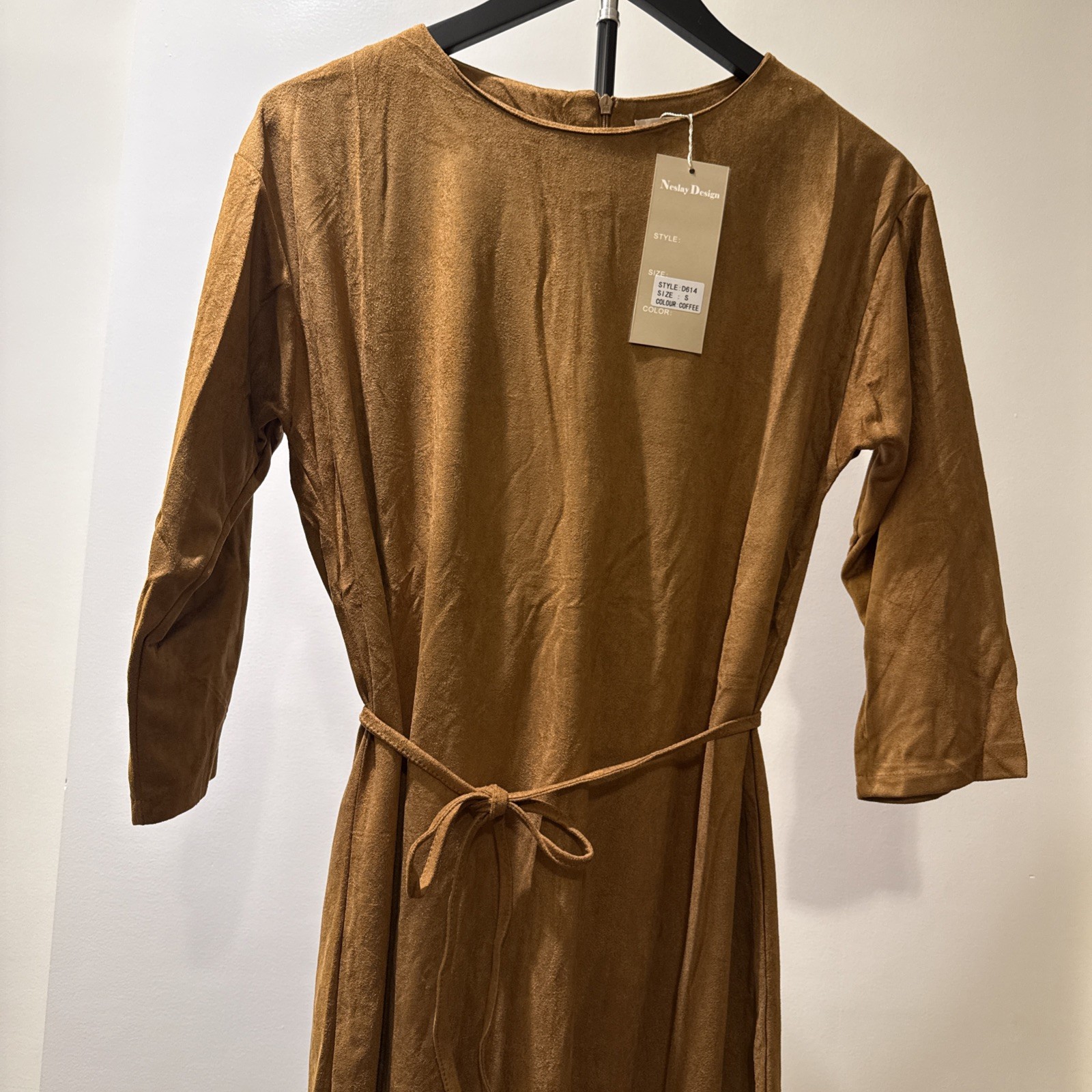NWT Neslay Design Women’s Dark yellow Dress Fringe Hem 3/4 Sleeve – size S