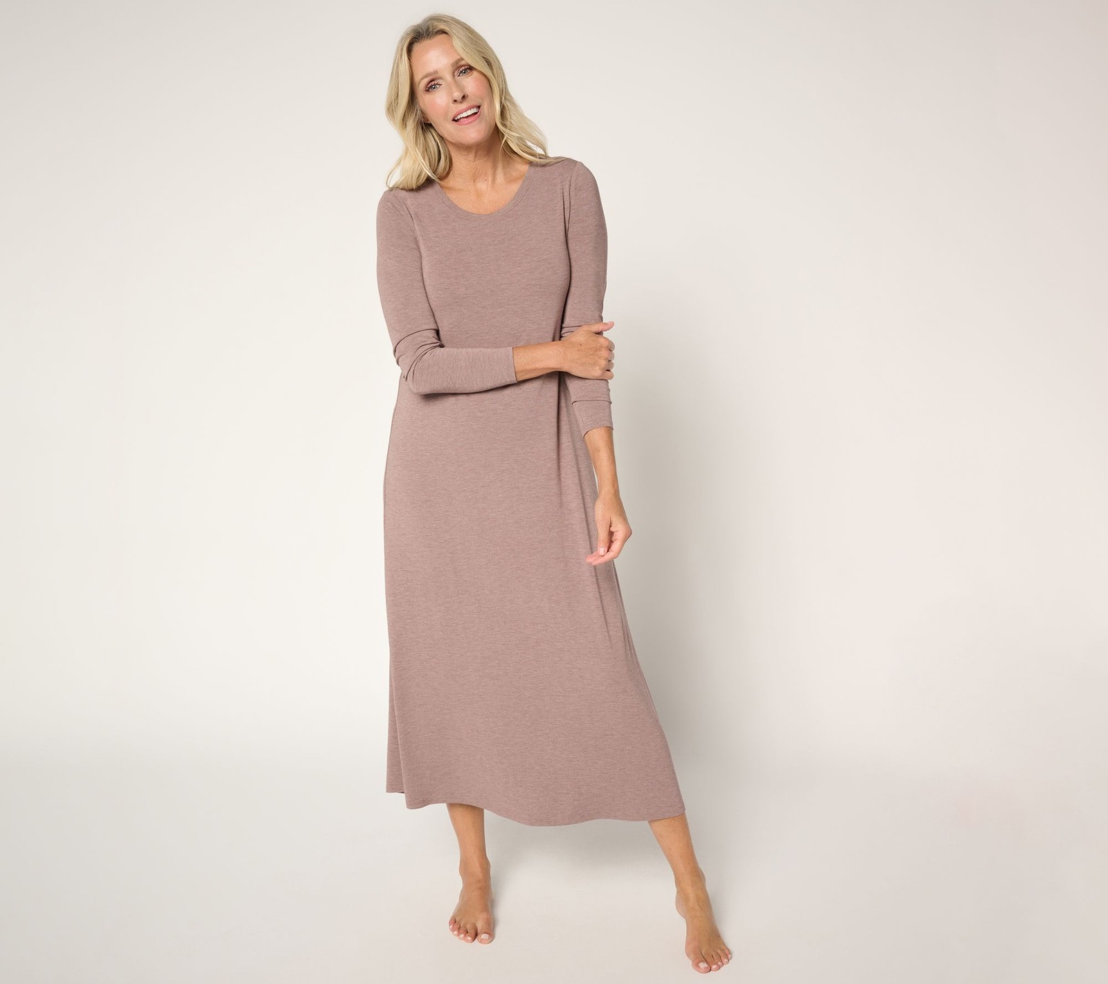Anybody x Modern Soul Jersey Midi Lounge Dress w/ Support System Hthr Dark Taupe