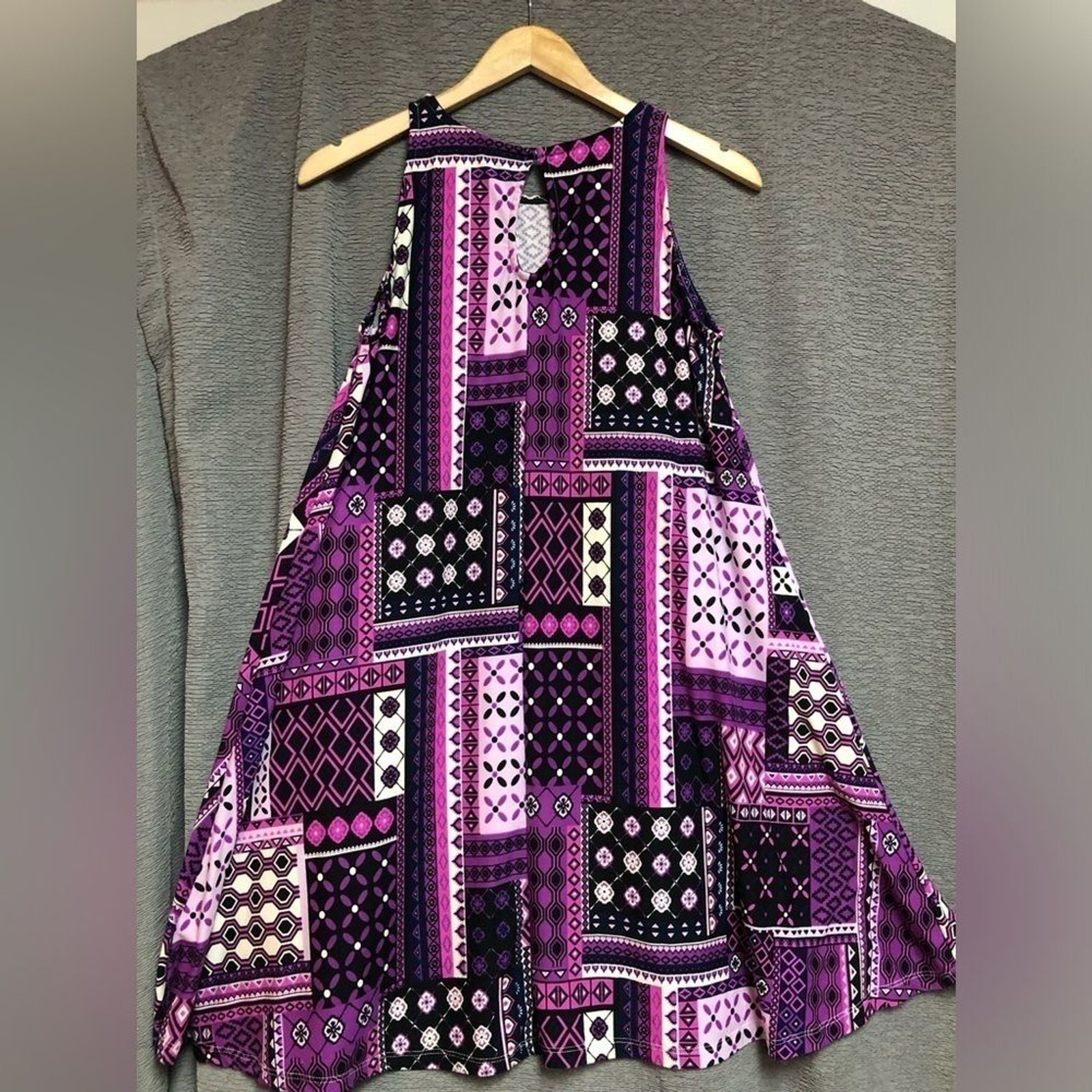 Bobby Brooke small tent dress geometric design with purple navy white black