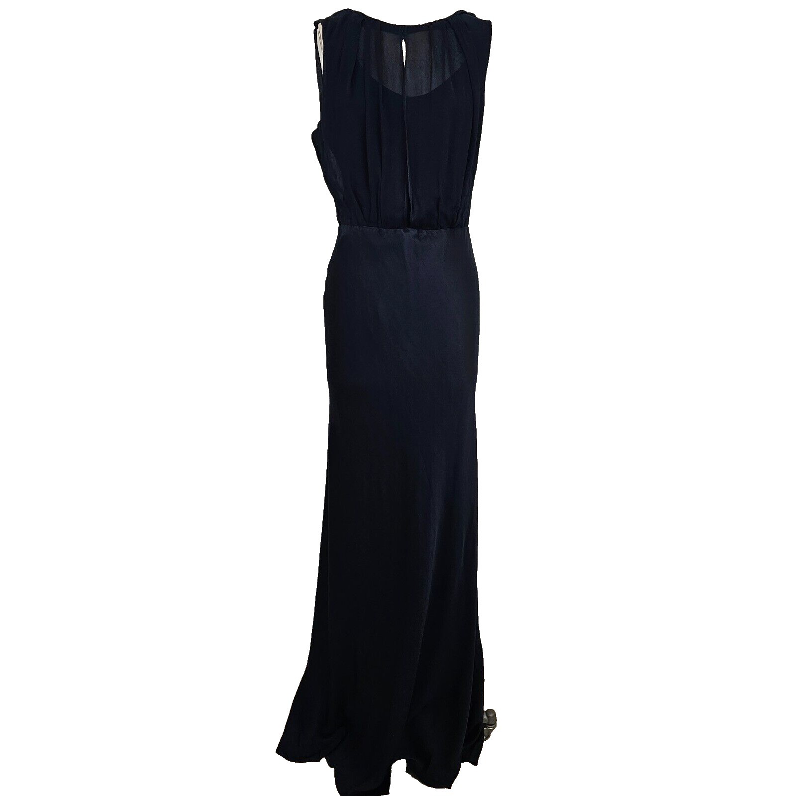 GHOST London Hollywood Claudia Cowl Back Gown Navy Blue Dress Sz L Floor Length