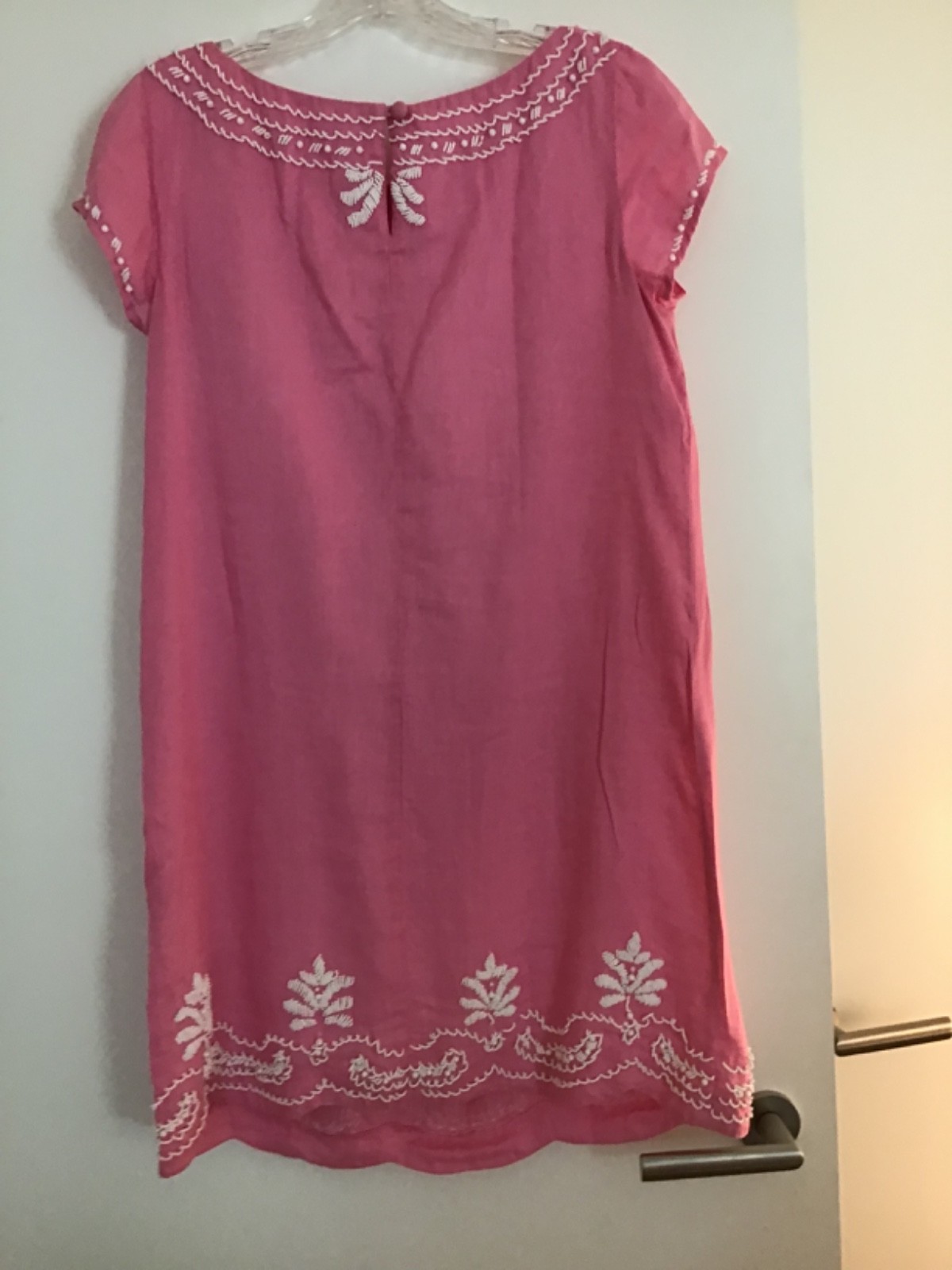 Lilly Pulitzer Rawley Linen Shift Dress Size 6 Pink Beaded White Embroidered