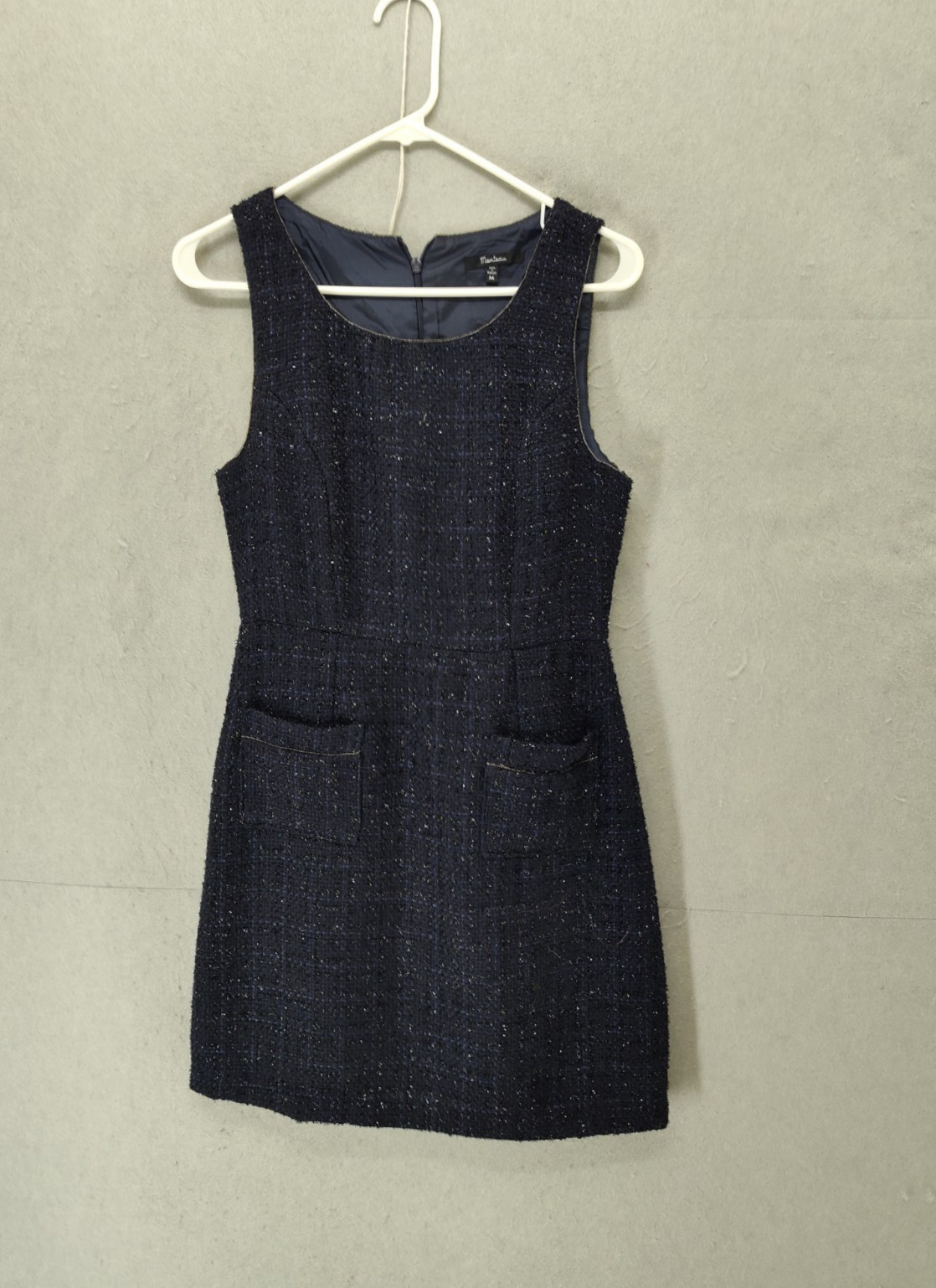 Monteau Women Dress Medium Blue 100% Polyester Sleeveless Front Pockets Mini