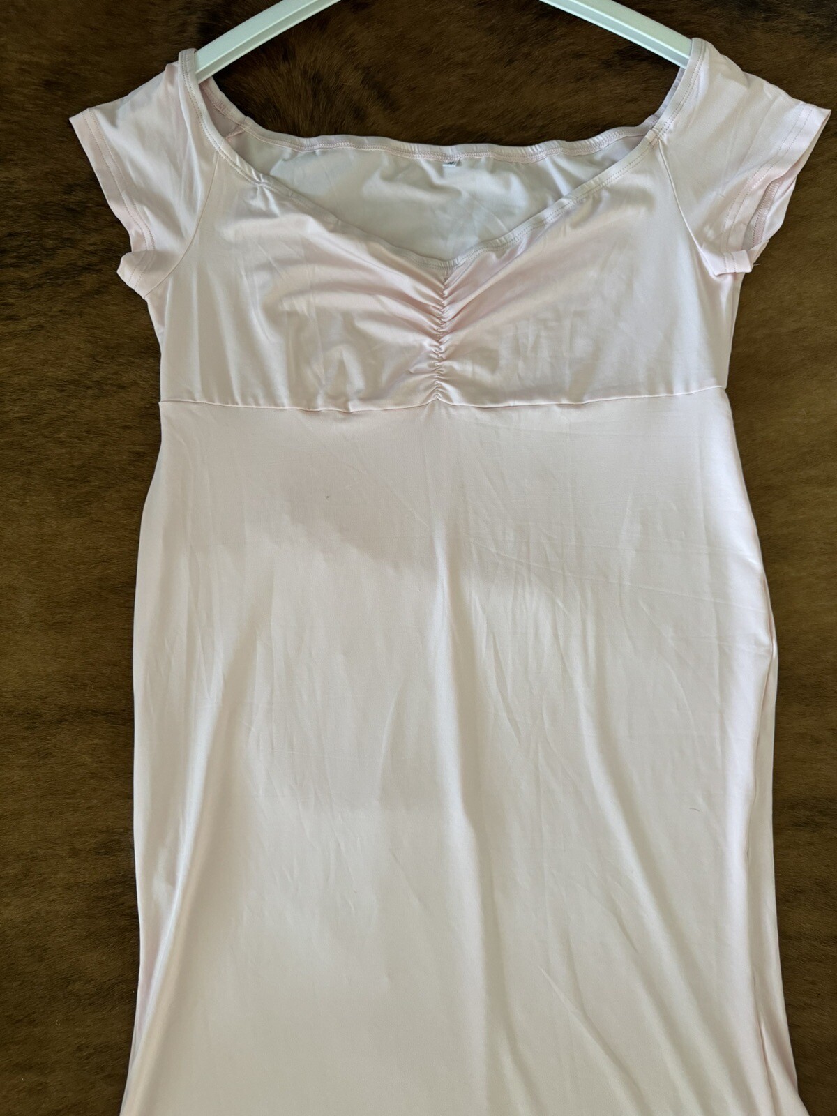 Maternity Baby Shower dress Off Shoulders short Sleeves high low Hem pink