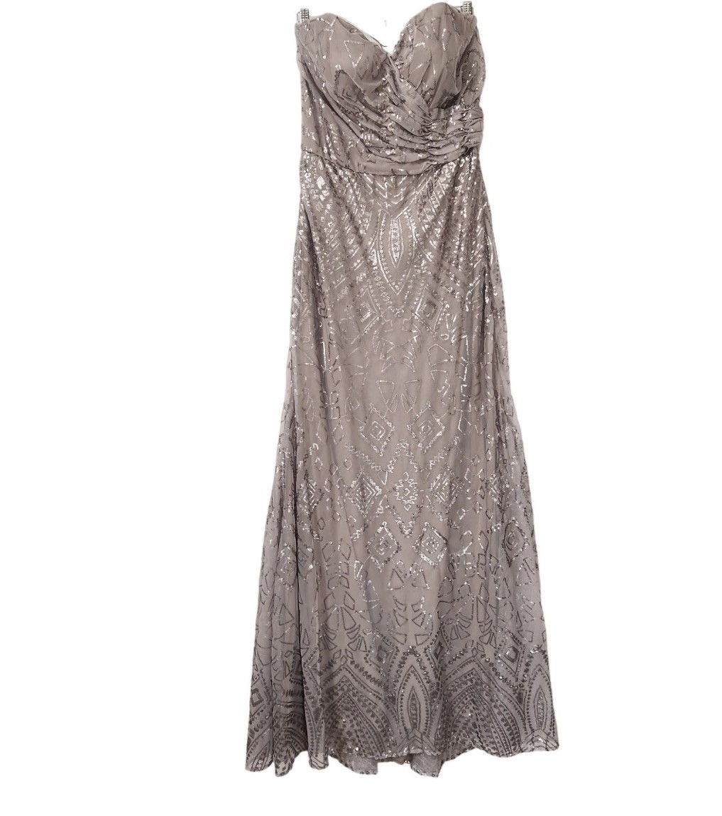 MORILEE Madeline Gardner Gown Sz 14 Prom Bridesmaid 21508 Sequin Dress Taupe Tan