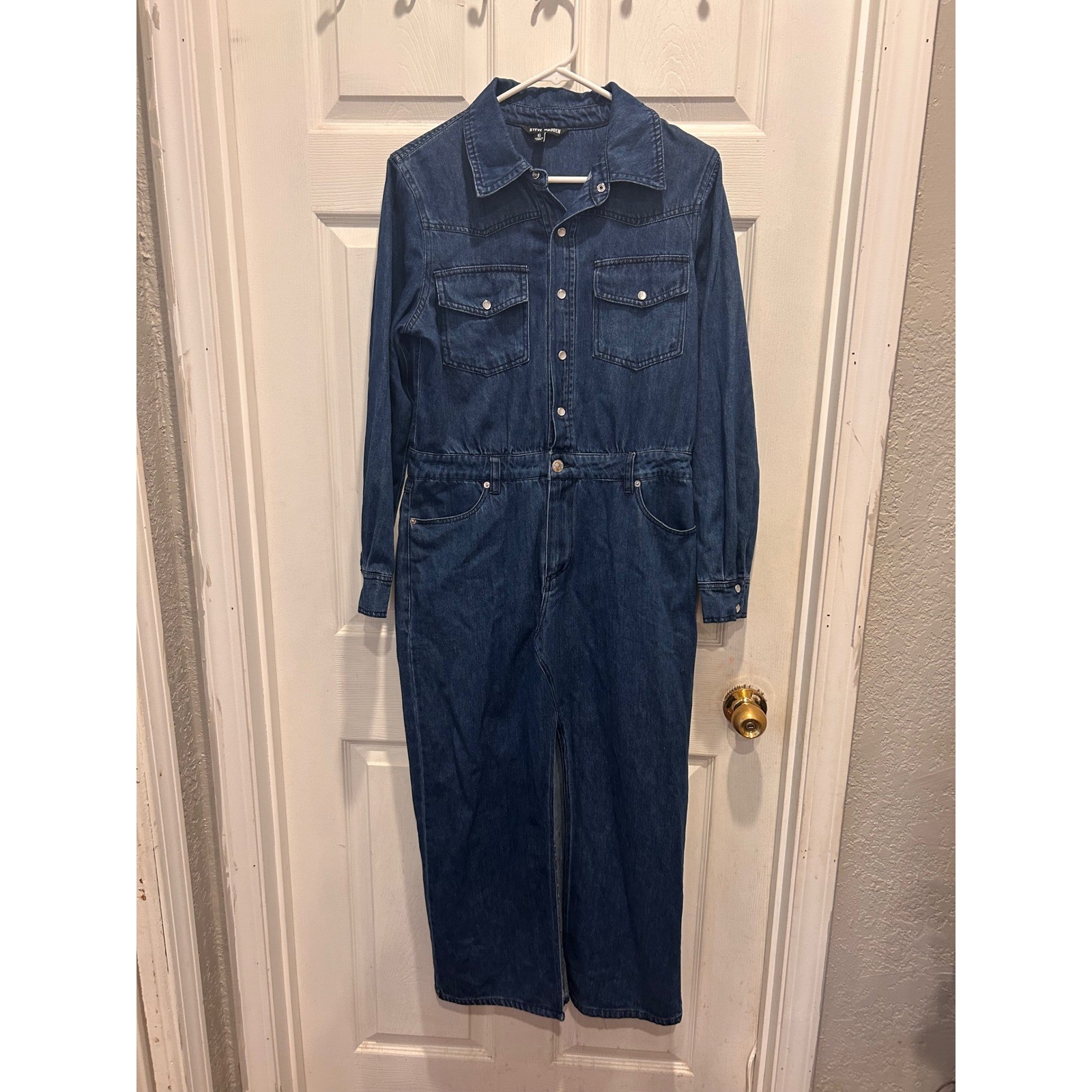 Steve Madden Womens Dakoda Blue Denim Maxi Dress Pearl Snap Front Western Sz 6