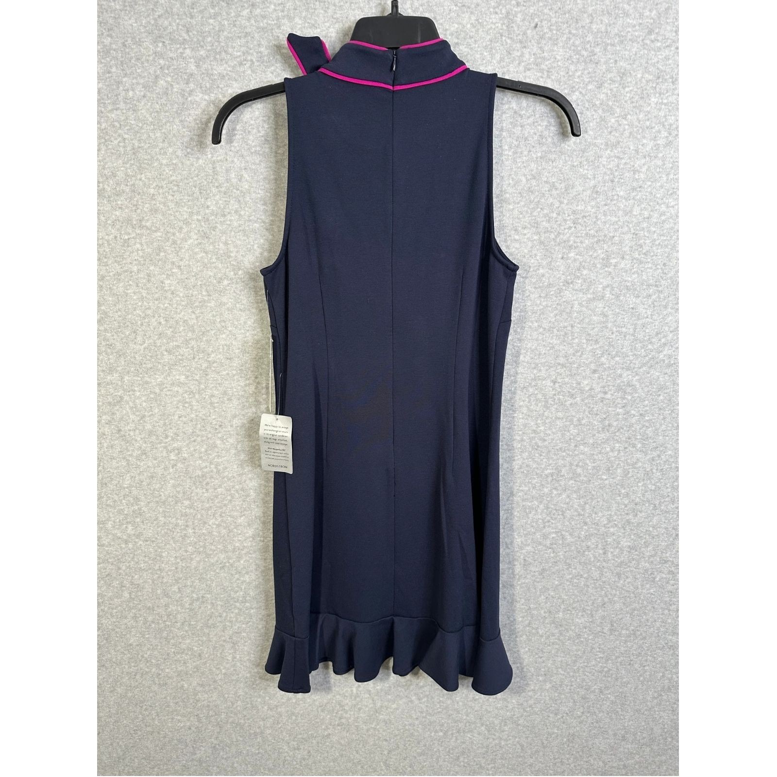 Eliza J Womens Size 8 Navy Blue Pipe Trim Bow Mock Neck Mini Shift Dress