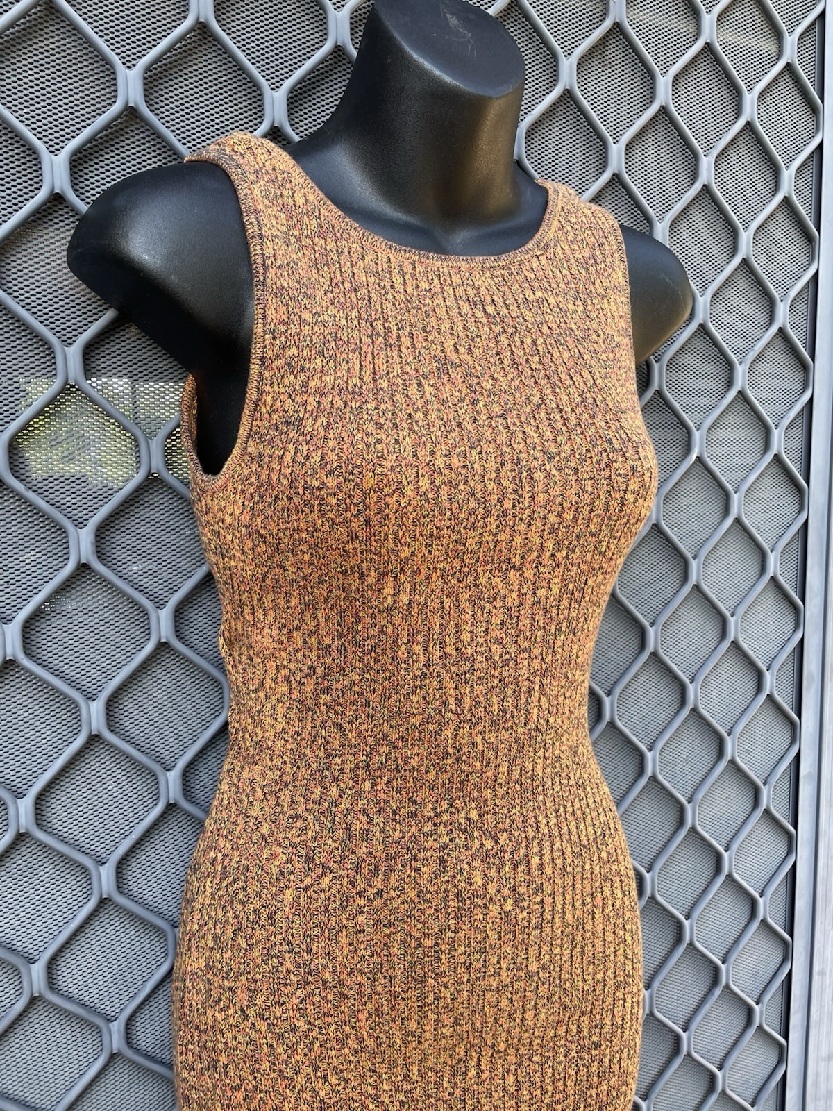 Ghanda Bodycon Knit Midi Dress Size Small with cut out back Boho Hippie