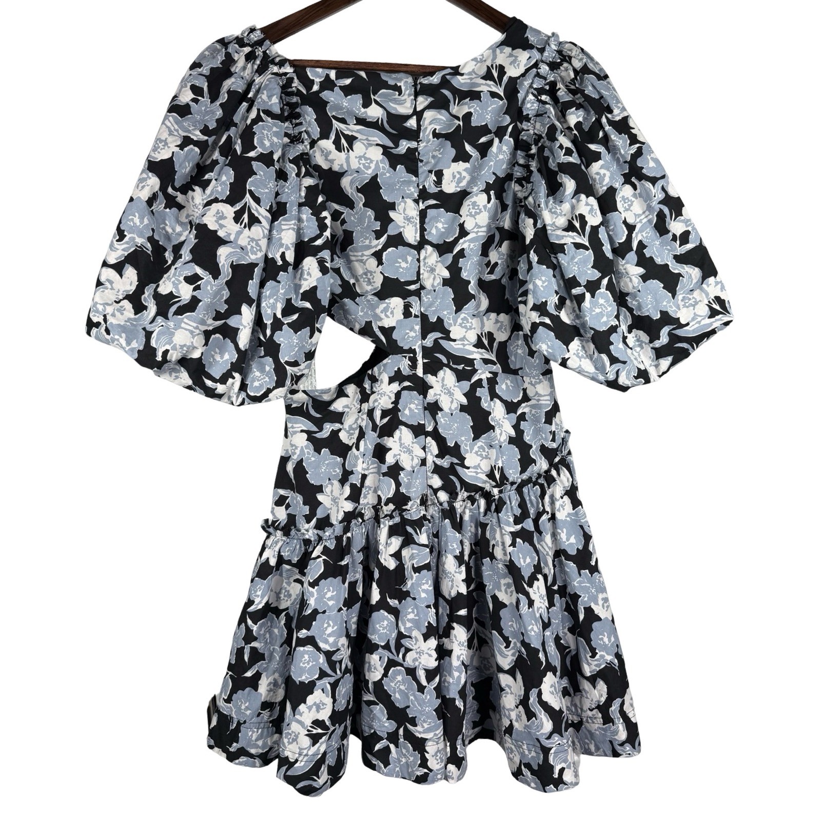 Sofie the Label Floral Puff Sleeve Cutout Mini Dress Black Blue White S1106D