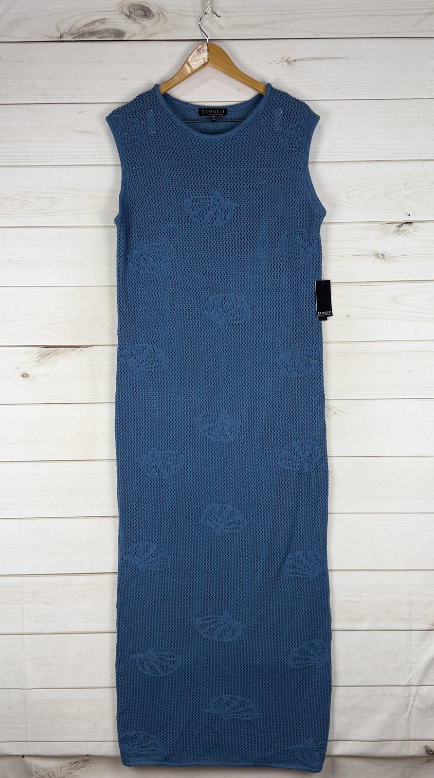 Eloquii Dress Womens 14/16 Blue Crochet Tank Sheath Maxi Knit Lined