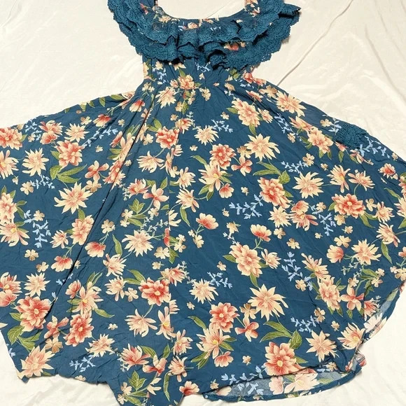 Jaase Tuscan Escape Positano Teal Boho Garden Party Flowy Floral Maxi Dress