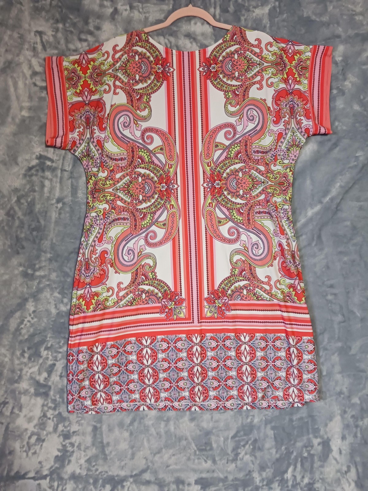 Studio One New York Dress Womens XL Multicolor Paisley Short Sleeve Knit Stretch