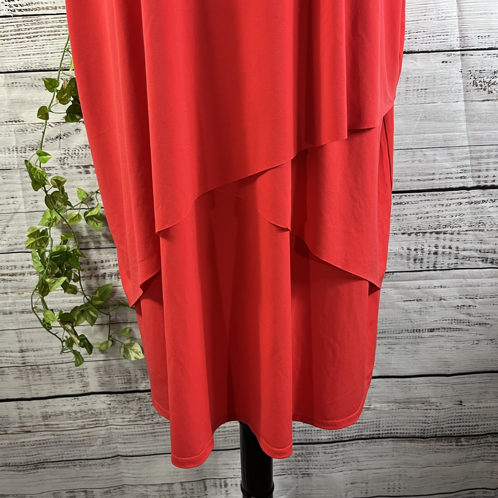 Susan Graver Dress sz Large Petite Fire Orange Lagenlook Layered Knee Stretch