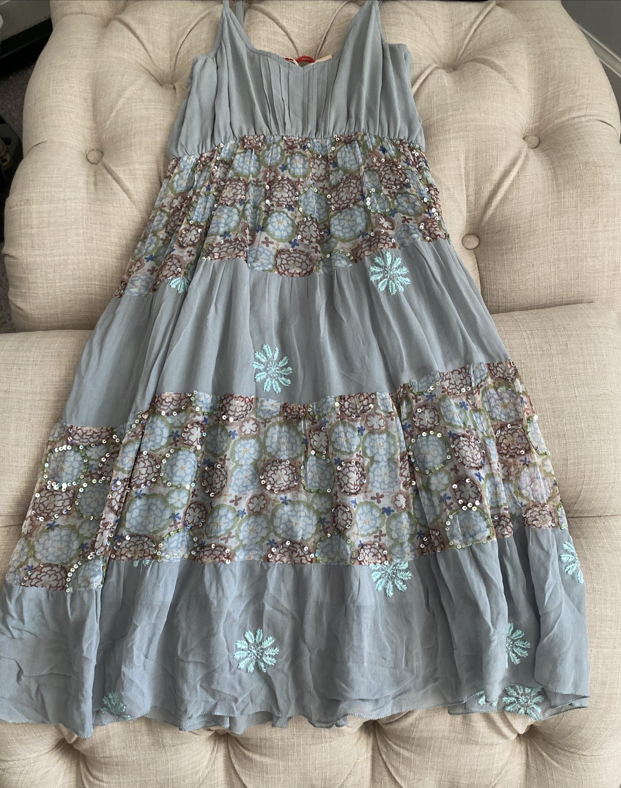 Raga Sundress With Sequence Grey With Spaghetti Straps Flouncy Small NWT