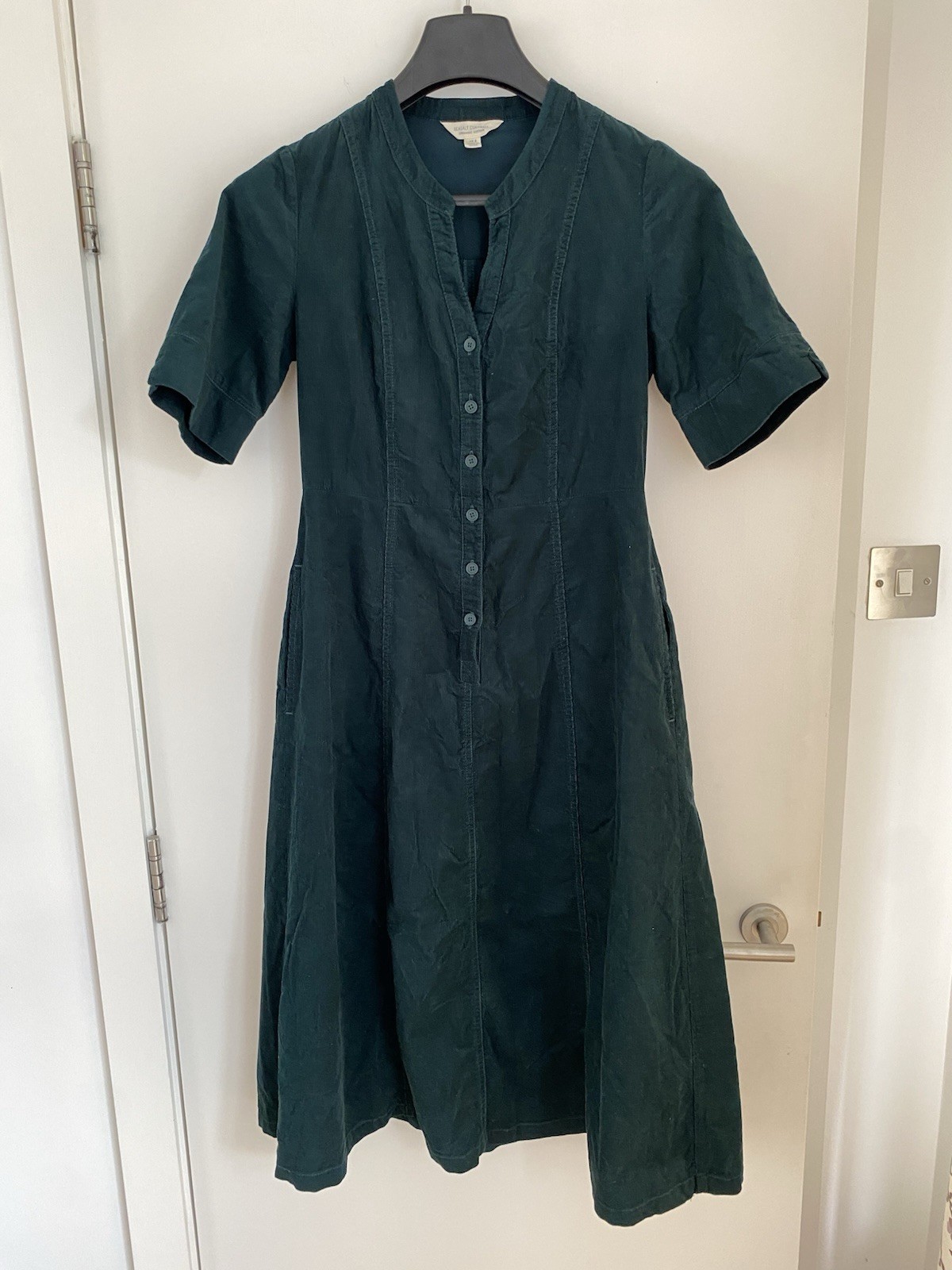 Seasalt Women’s Wightwick Dress Loch Green Size UK 8 Micro Cord Button Front Vgc