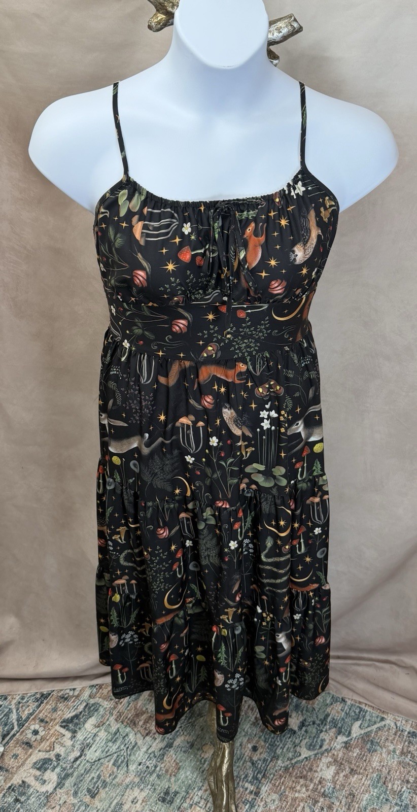 Romwe Black Whimsigoth Print Sleeveless Tiered Peasant Dress Size 1XL