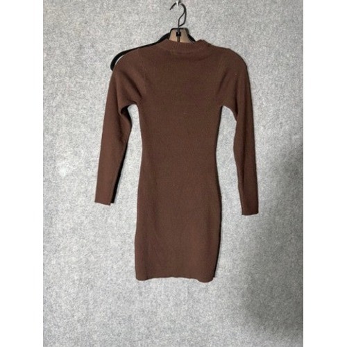 Altar’d State Brown Ribbed Knit Long Sleeve Mini Dress Small Side Slit Crew Neck