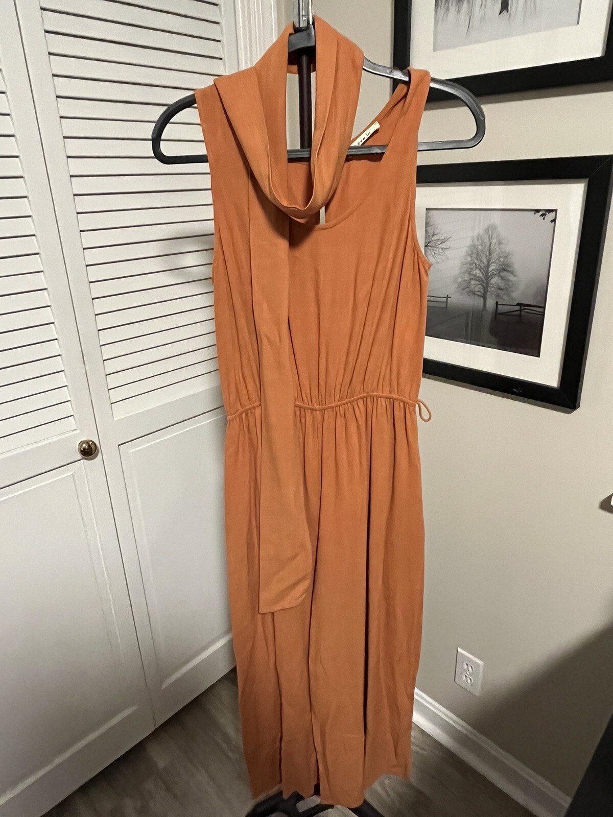 Love In Women’s Casual Full Length Dress with Pant Legs and Scarf – Brown -Large