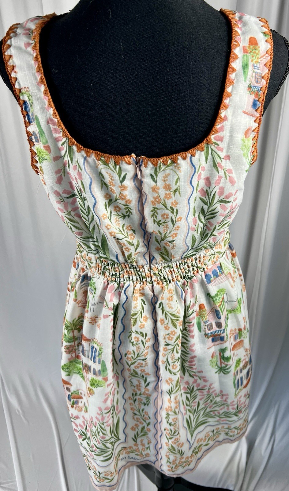 🔥NWOT En Saison Alaia Scarf Print Mini Dress Ivory Terracotta Medium
