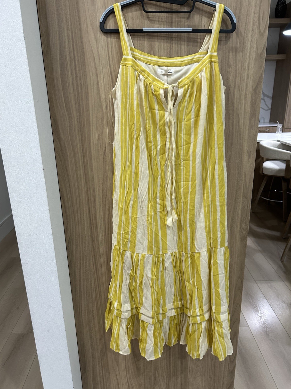 June & Hudson yellow white Ruffle Maxi Tiered Dress Party Vacation Resort Large