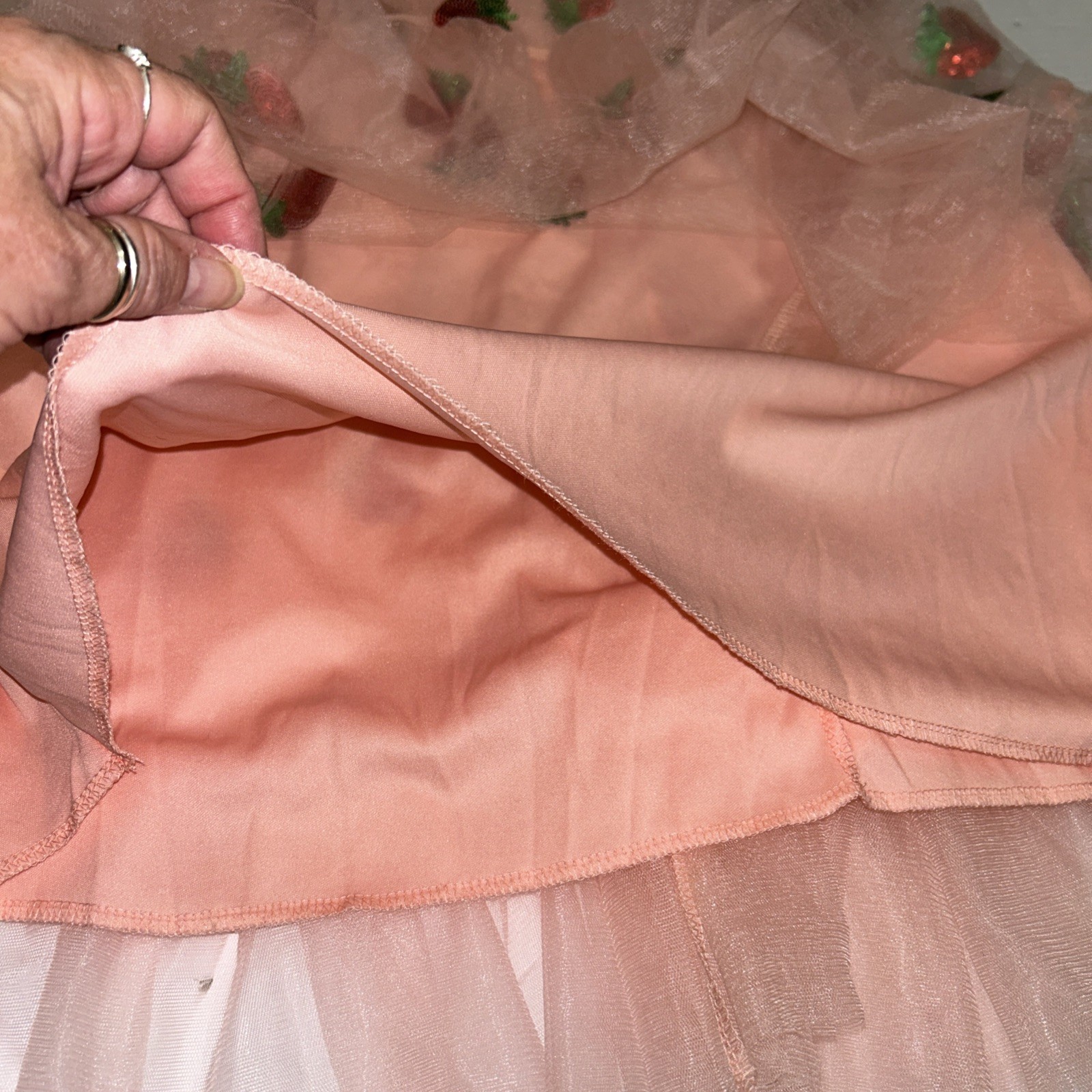 Strawberry Sequin Tulle Maxi Spring Pink Dress Retro Dress Size XL Fairy