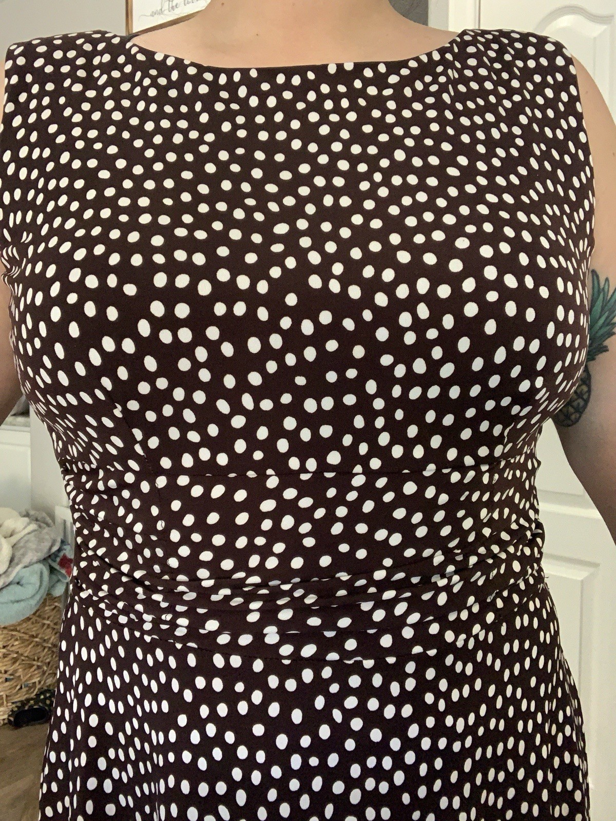 Perceptions Fit and Flare Sleeveless Dress Womens size 12 Brown Polka Dot 90s
