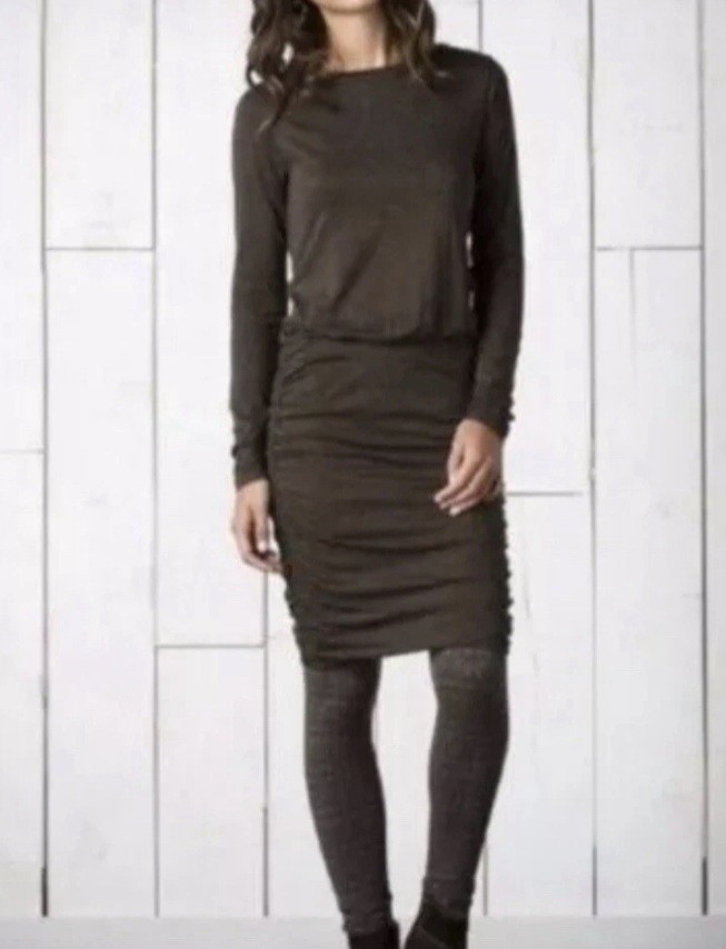 Toad & Co Outfox Ruched Sides Long Sleeve Dress Black Outdoor Hiking Nature Med