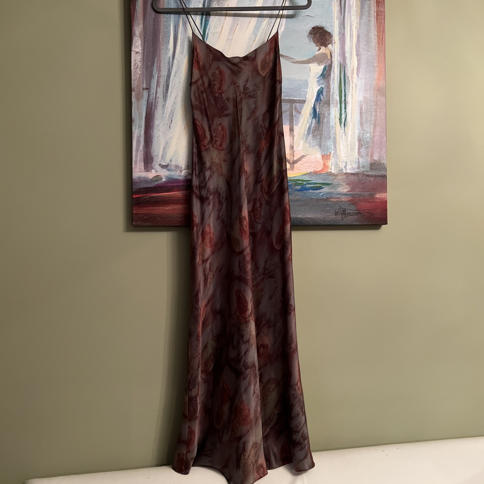VINCE Sz S 100% Silk Dress Spaghetti Strap Brown Gray Flaw: Stain On Lining