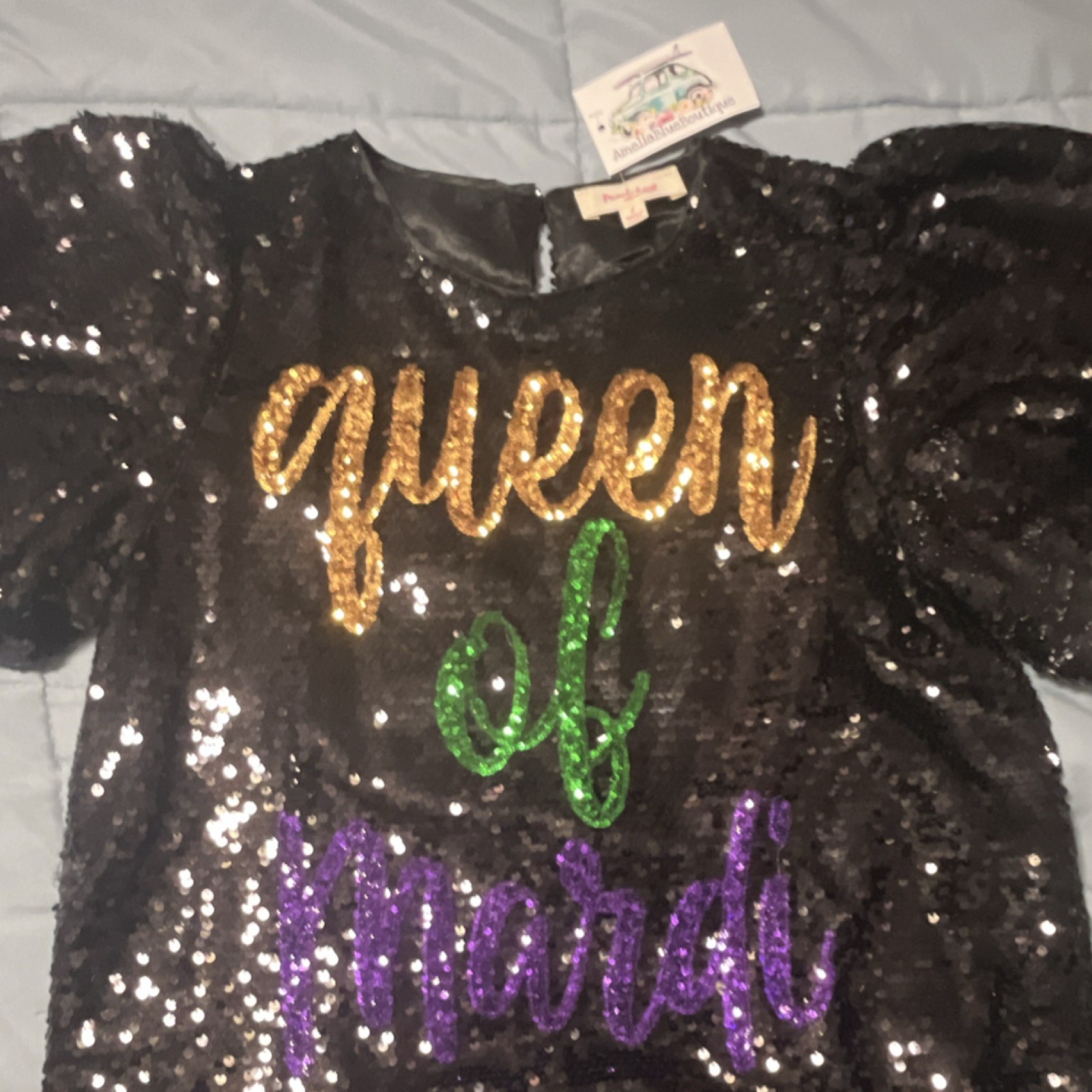 **NWT** Peach Love California Black Sequin Queen of Mardi Mini Dress Short S