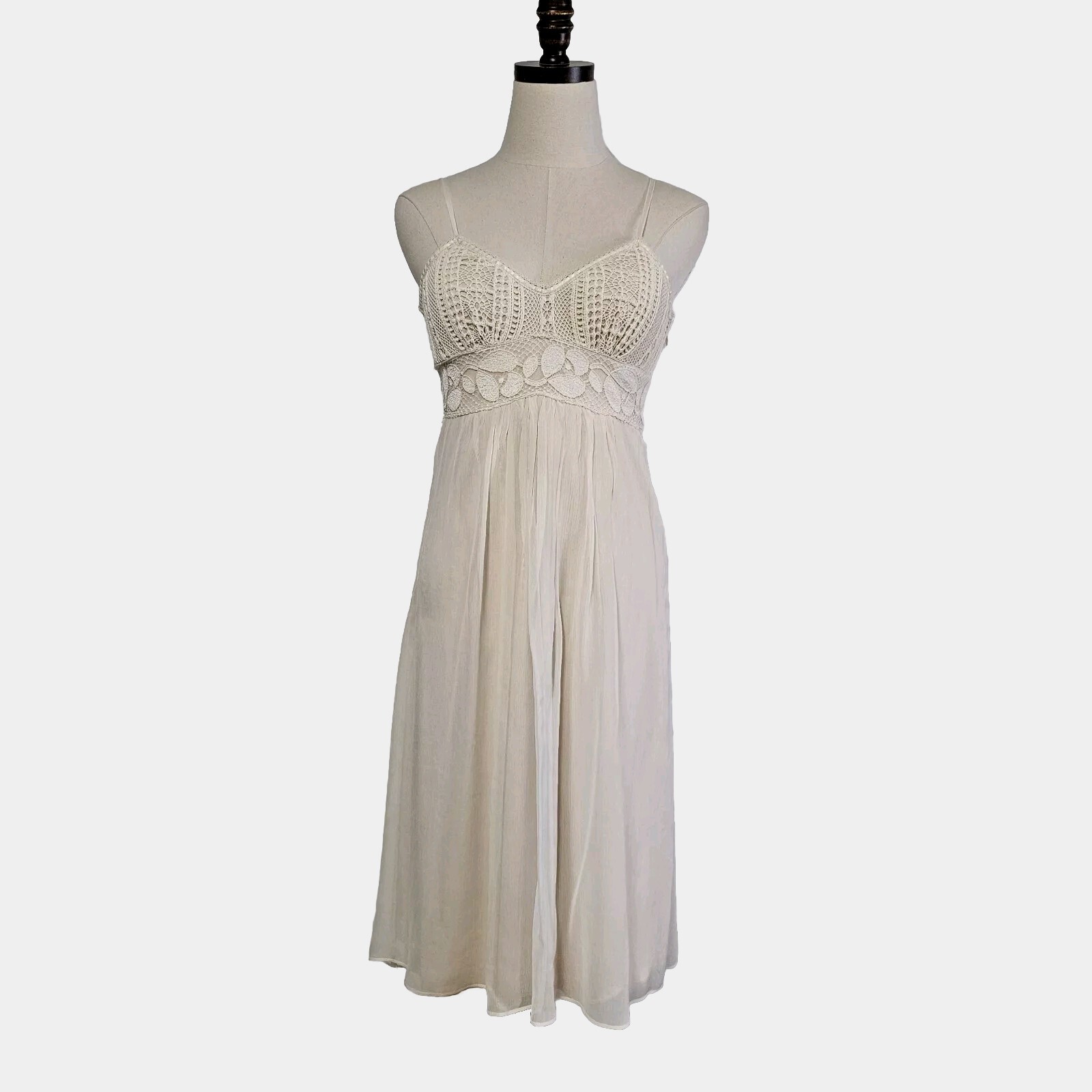 MARIA BIANCA NERO Empire Waist Crochet Accent Ivory Small P Sexy Elegant Dress