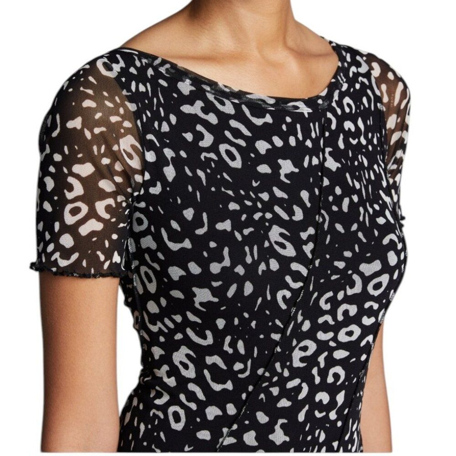 Fuzzi Animal Print Swing Dress Short Sleeve Mesh Stretch Knit Italy Women’s sz S