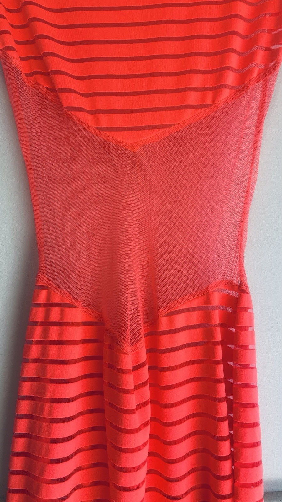 Vintage WTD Orange Sheer Mesh Striped V-Neck Short Sleeve Maxi Dress Women S