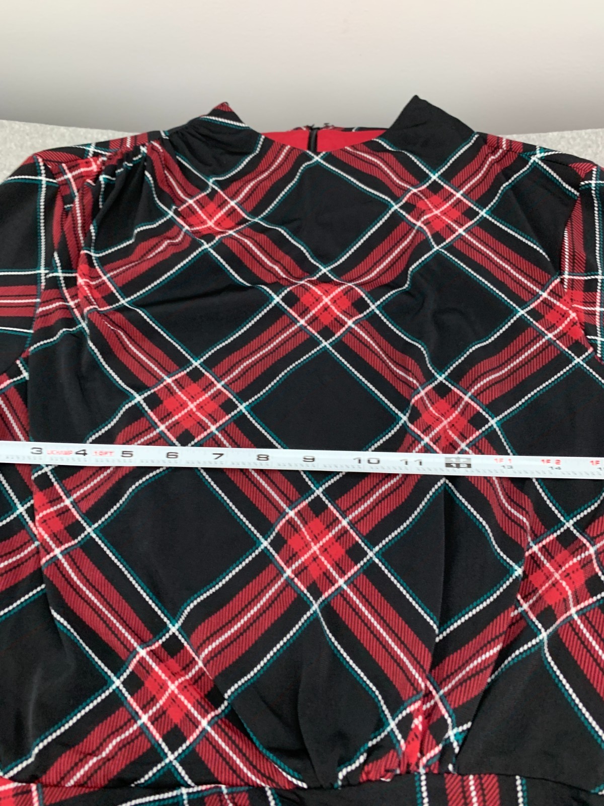 Clover and Sloane High Neck Side Pleated A-line Sheath Dress Women 8 Black Plaid