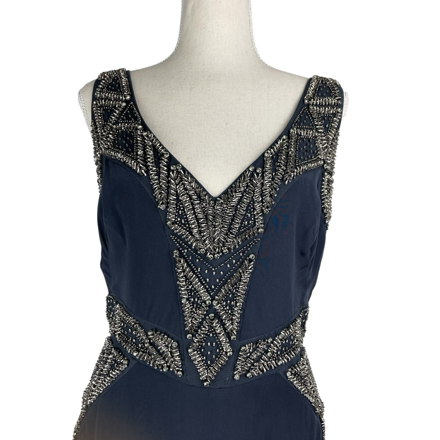 AMANDA WAKELEY Jelena Navy Gown, Size AU/UK 14 US 10, Beaded Silk Evening Dress