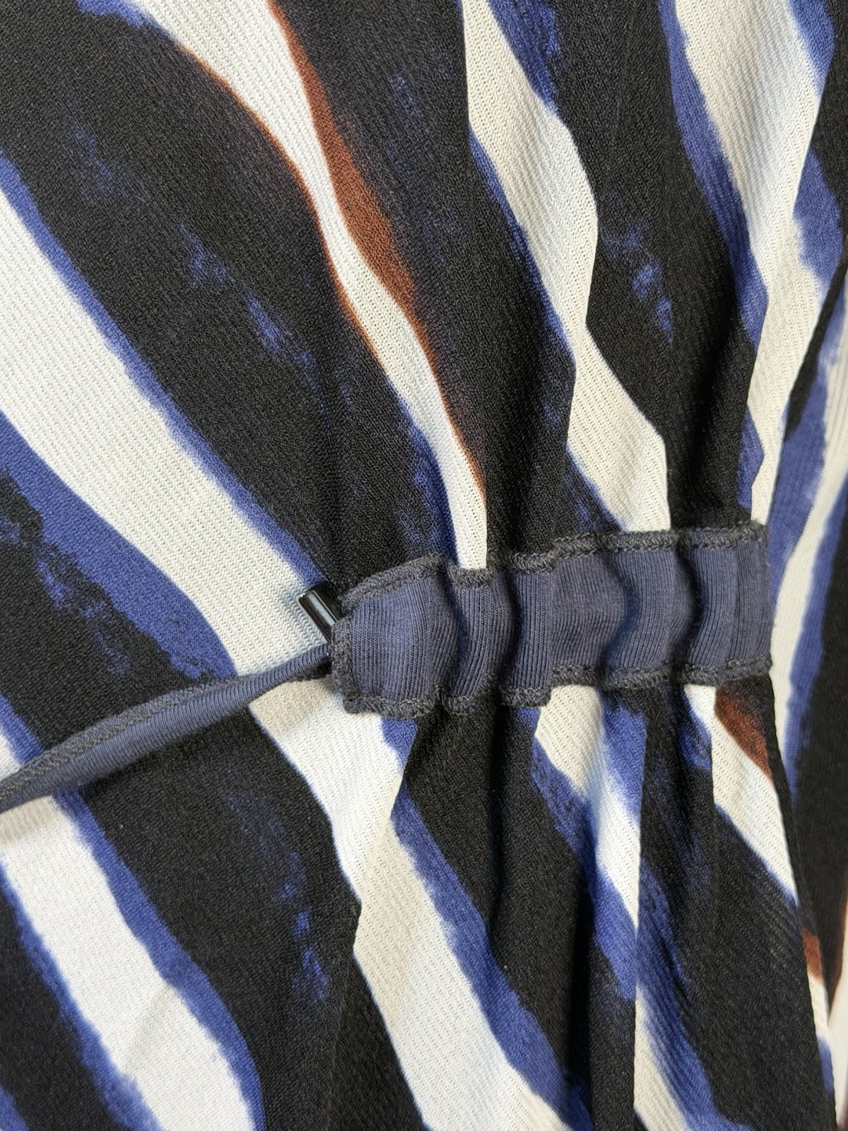 Picadilly Navy White Black StripeStretch Jersey Knit Dress Tie Waist Size S
