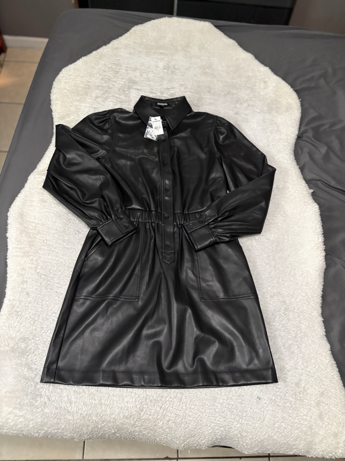 New Express Women’s Black Faux Leather Dress Size Small NWT Long Sleeve