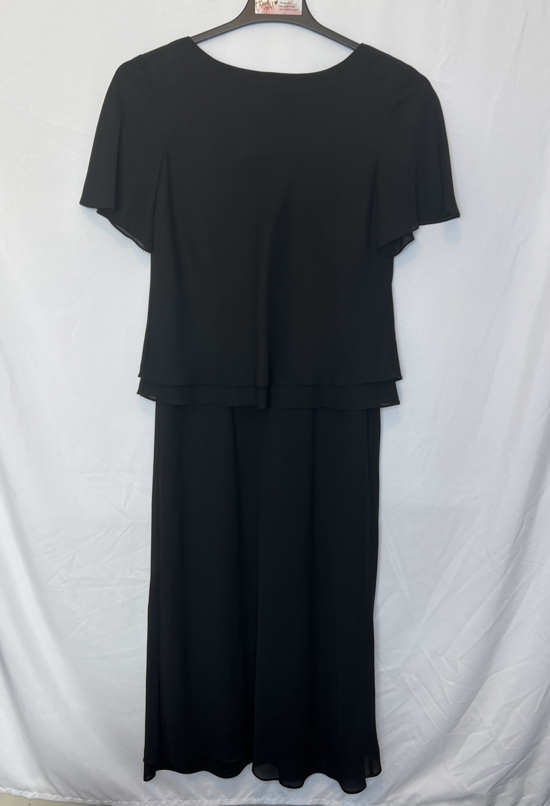 VIRGO Women’s Size 12 Layered Chiffon Classic Style Black Dress Short Sleeve